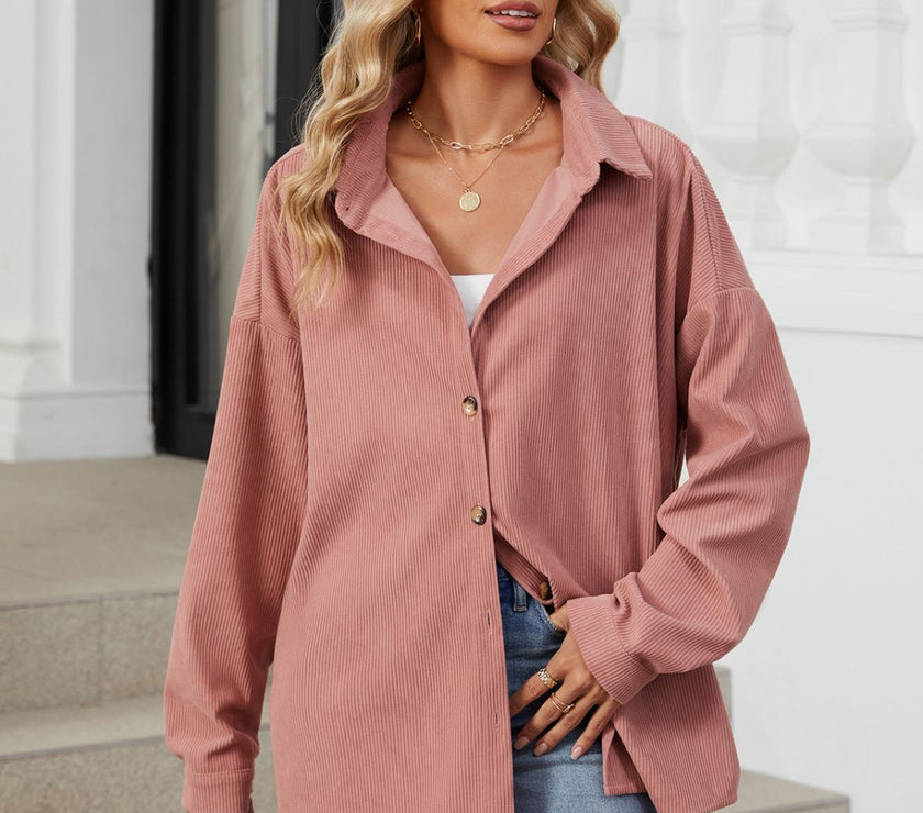 Collared Neck Long Sleeve Dropped Shoulder Shirt
