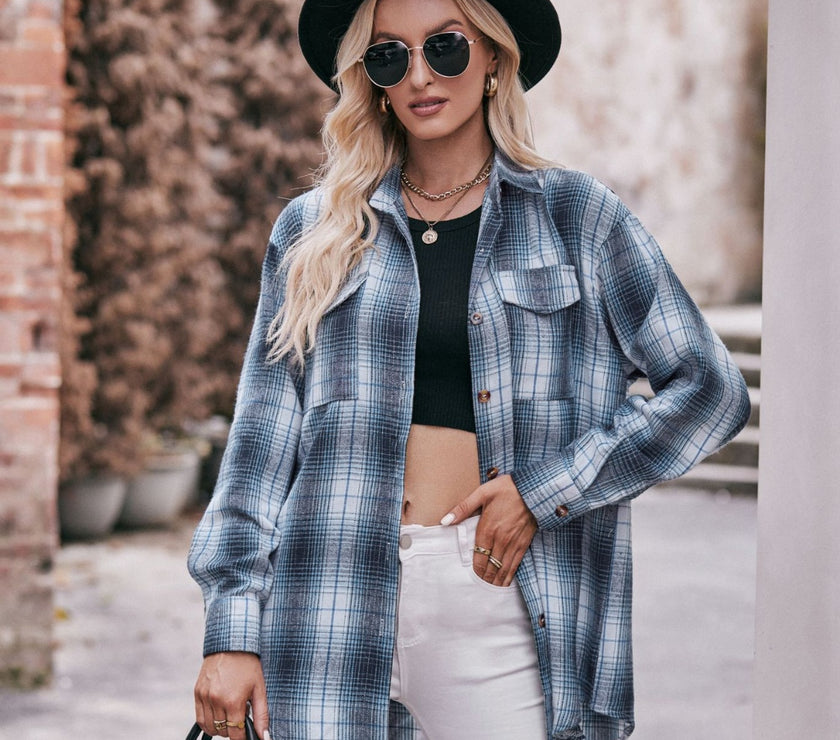 Mandy Plaid Dropped Shoulder Longline Shirt