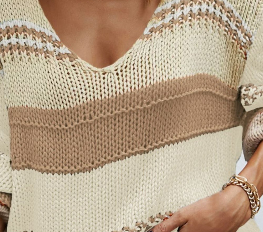 Angel Wings Color Block V-Neck Dropped Shoulder Sweater