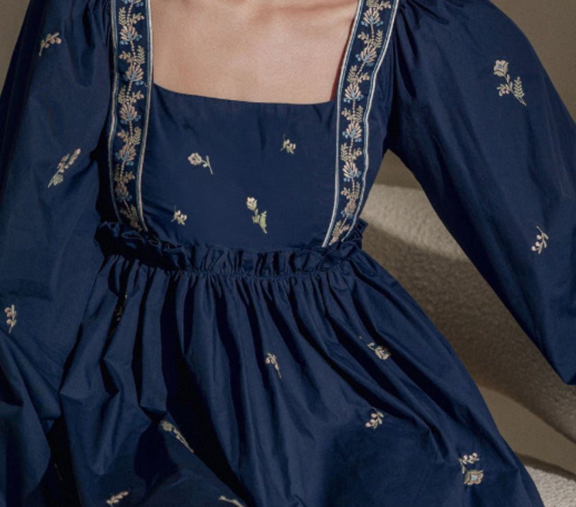 Floral Square Neck Balloon Sleeve Mini Dress