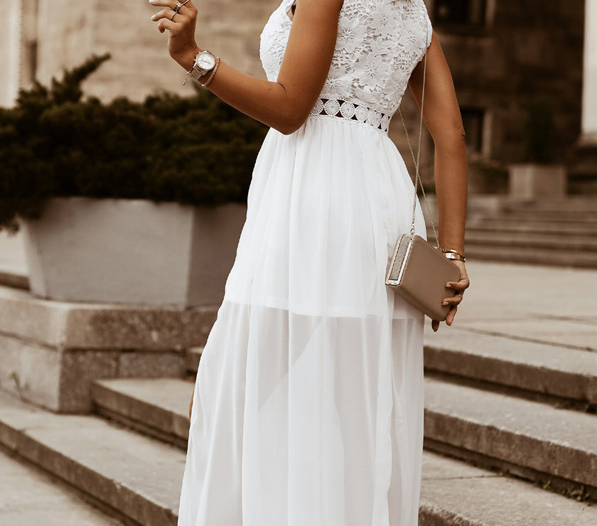 Slit Lace Detail V-Neck Dress