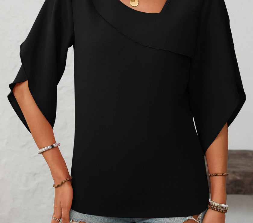 Mandy Ruffled Asymmetrical Neck Half Sleeve Blouse