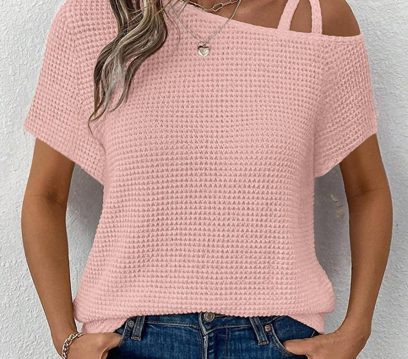 Asymmetrical Neck Short Sleeve T-Shirt