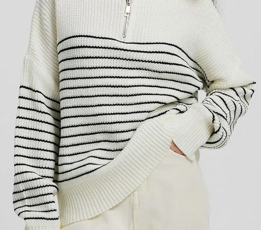Striped Half Zip Long Sleeve Sweater