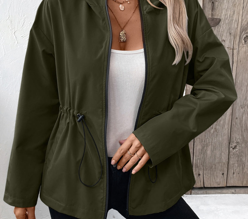 Ivy Lane Drawstring Zip Up Hooded Jacket