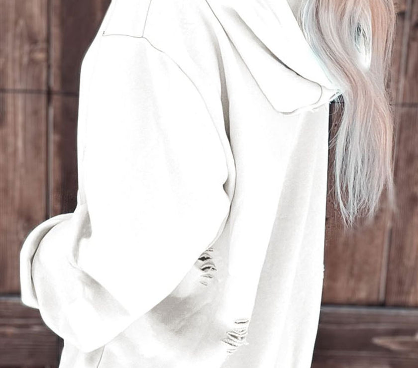 Distressed Drawstring Long Sleeve Hoodie