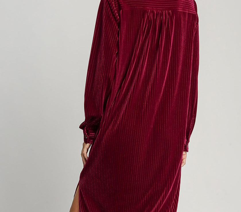 Umgee Texture Curved Hem Button Down Shirt Dress