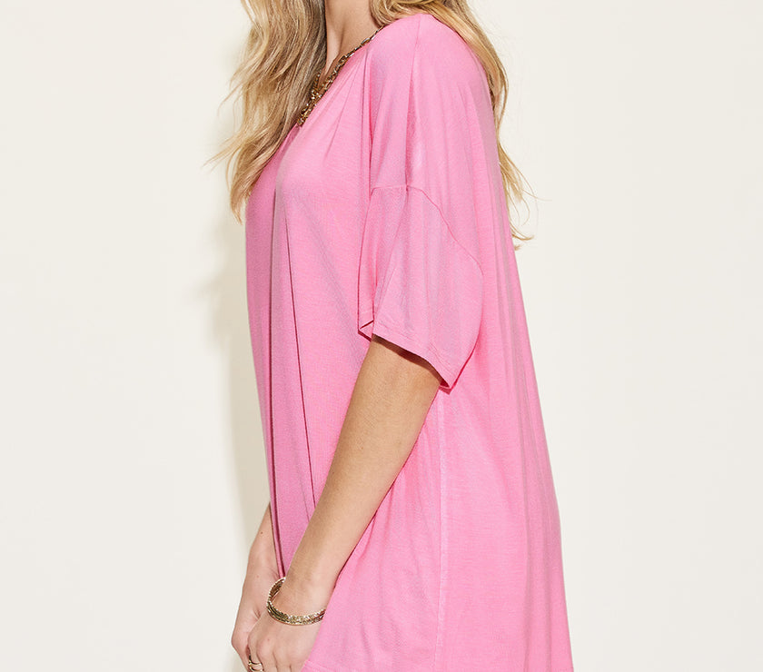 Basic Bae Full Size V-Neck Drop Shoulder T-Shirt and Shorts Set