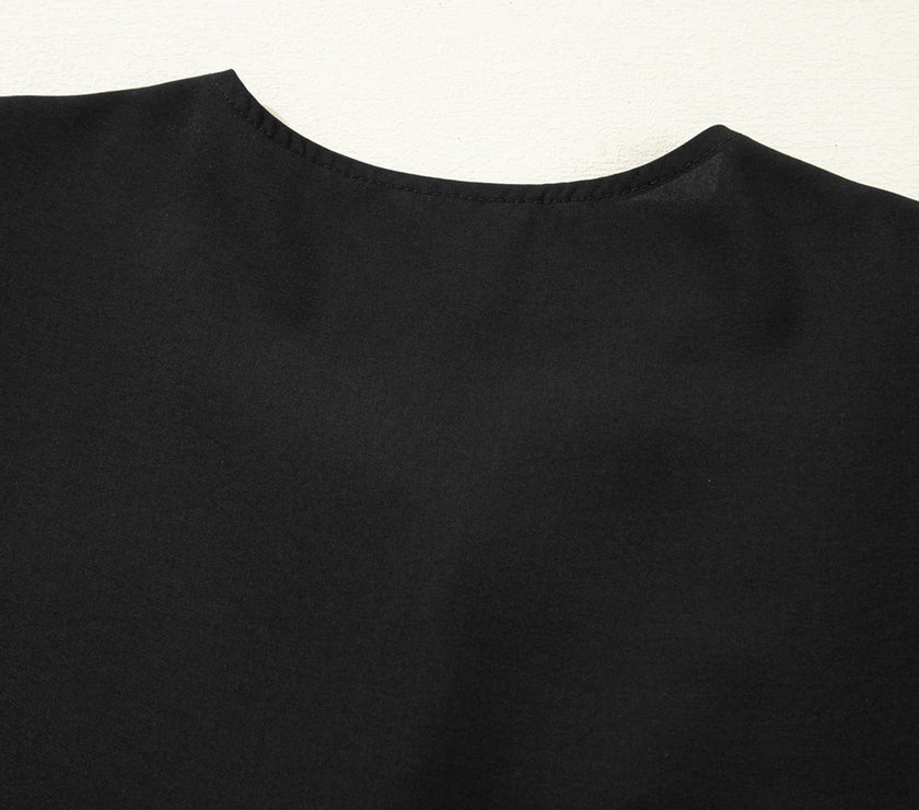 Black Puff Sleeve Bowknot Front Peplum Blouse