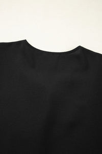 Black Puff Sleeve Bowknot Front Peplum Blouse