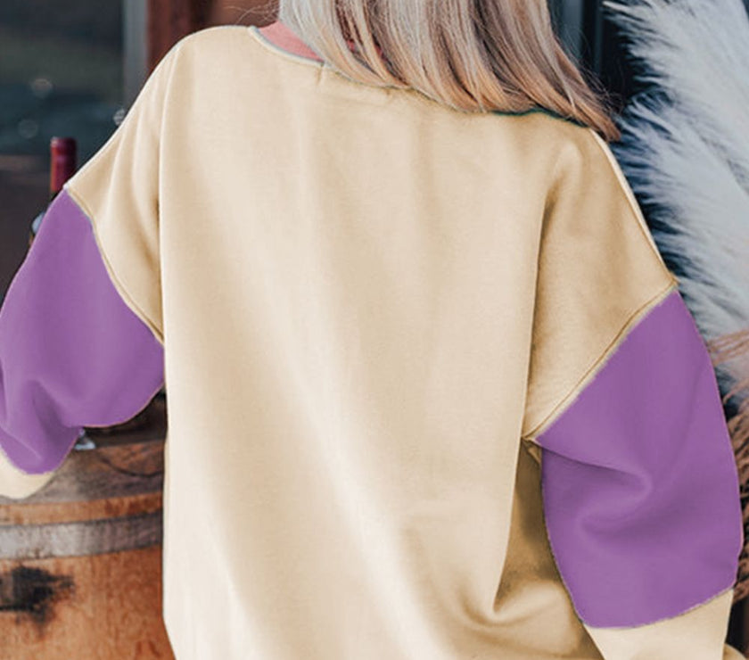 Contrast Round Neck Long Sleeve Sweatshirt