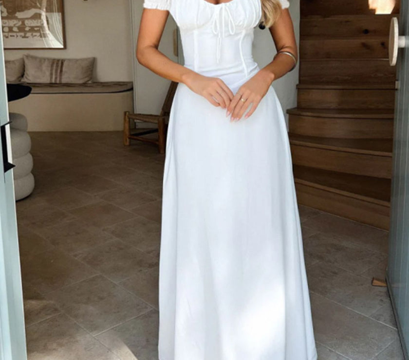 Devine Sweetheart Neck Short Sleeve Maxi Dress