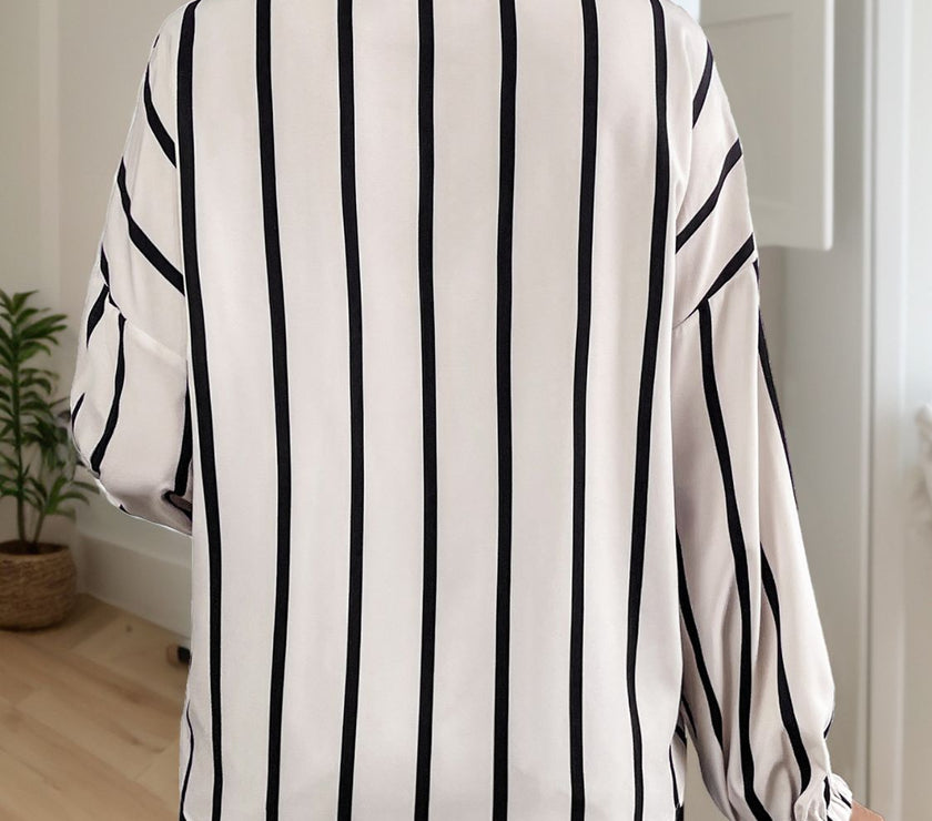 Perfee Striped Collared Neck Long Sleeve Shirt