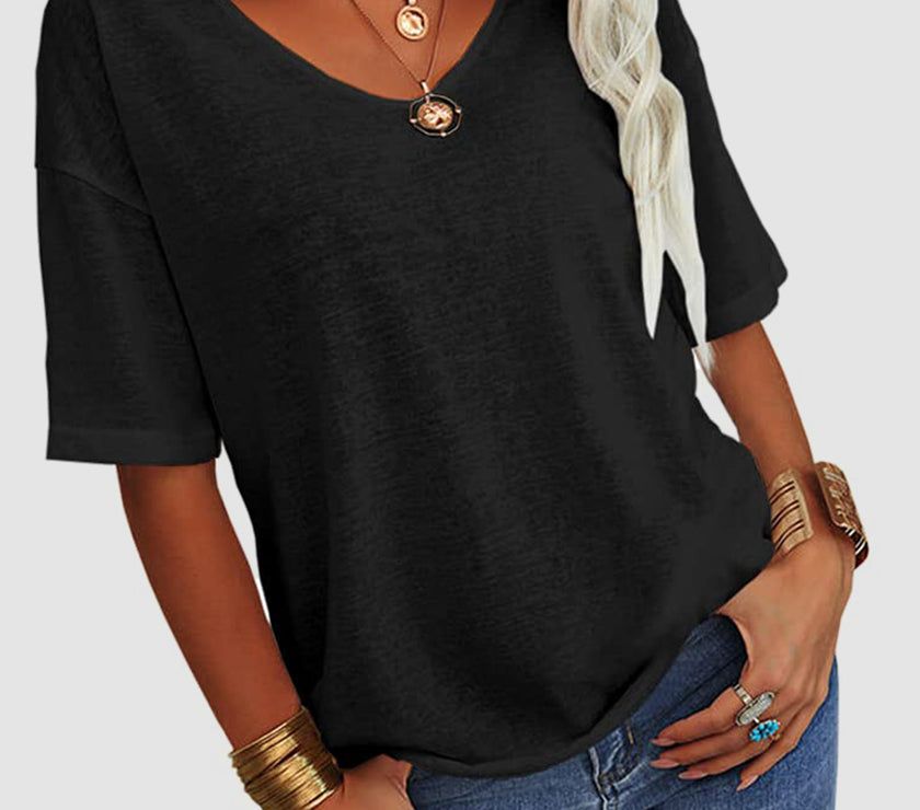 V-Neck Dropped Shoulder Half Sleeve T-Shirt