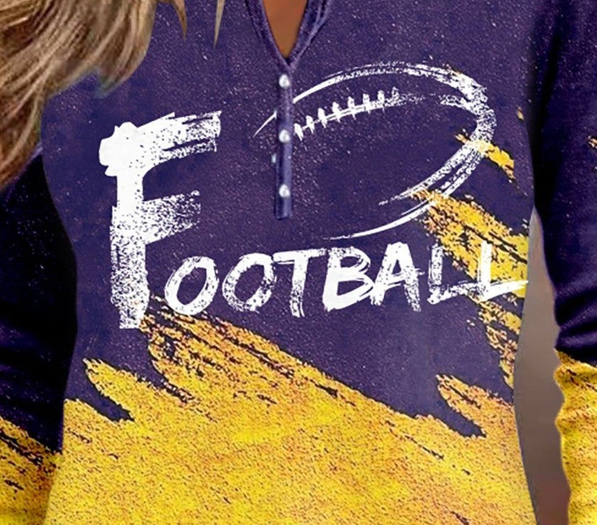 FOOTBALL Graphic Notched Neck Long Sleeve T-Shirt
