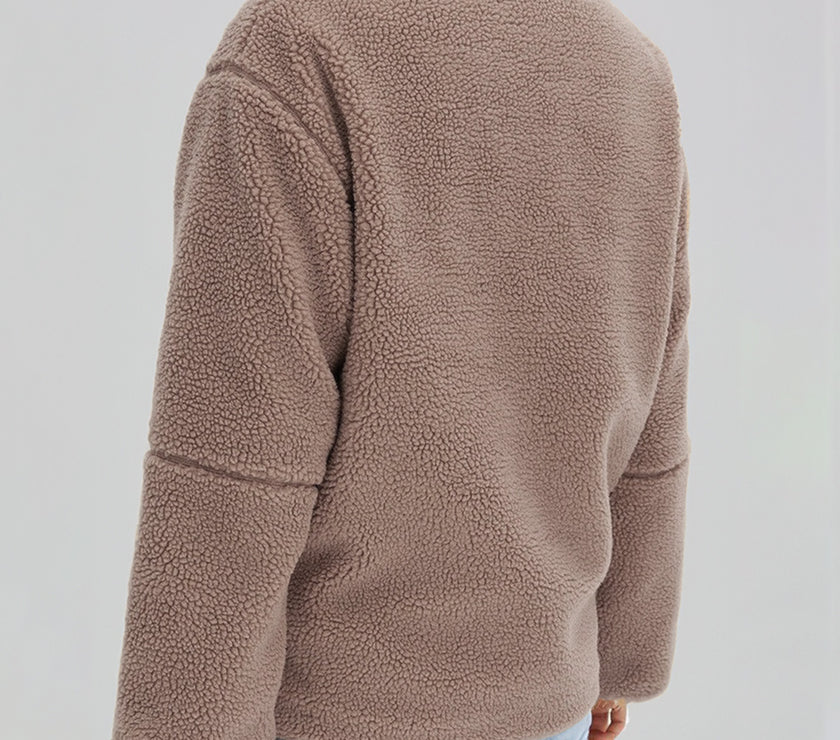 Turtleneck Zip Up Long Sleeve Plush Jacket