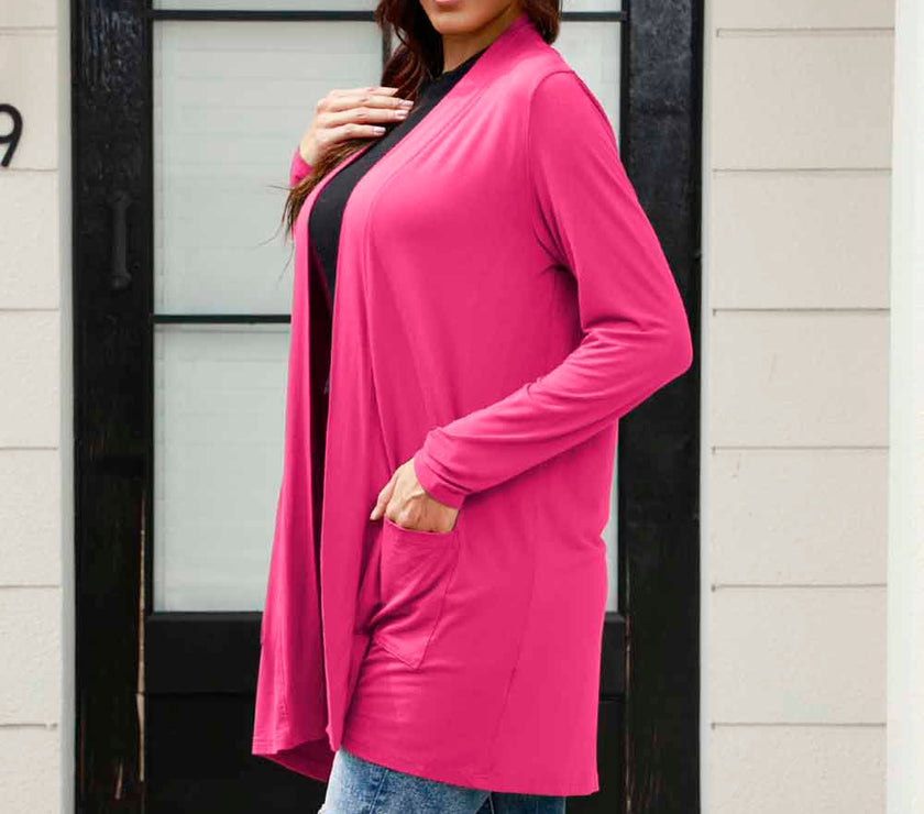 Basic Bae Full Size Open Front Long Sleeve Cardigan with Pockets