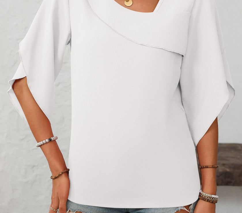 Mandy Ruffled Asymmetrical Neck Half Sleeve Blouse