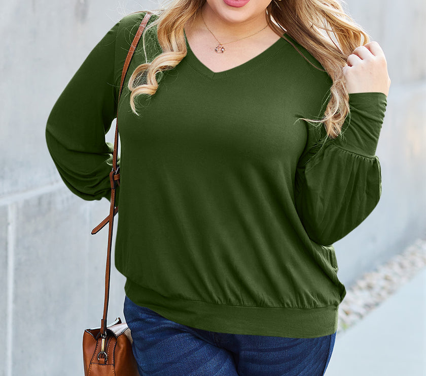 Basic Bae Full Size V-Neck Lantern Sleeve Top