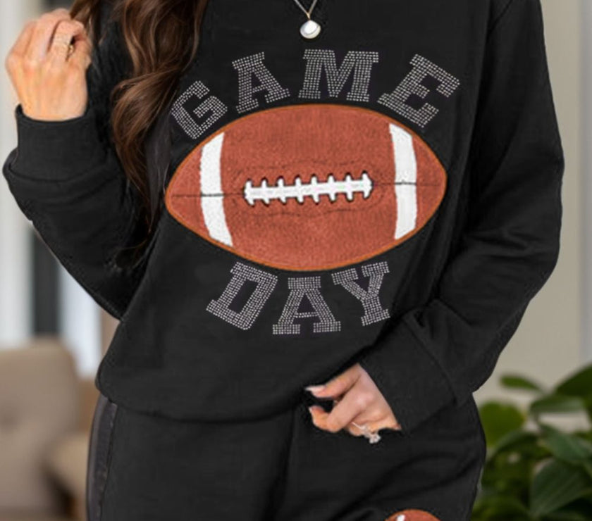 GAME DAY Football Round Neck Long Sleeve Top and Shorts Set