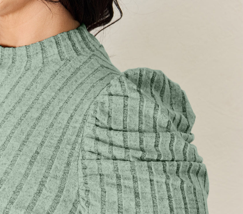 Basic Bae Full Size Ribbed Mock Neck Puff Sleeve T-Shirt