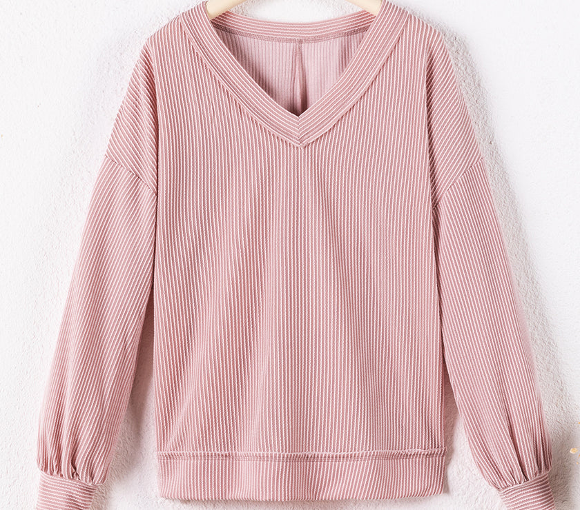 Texture V-Neck Long Sleeve Sweatshirt