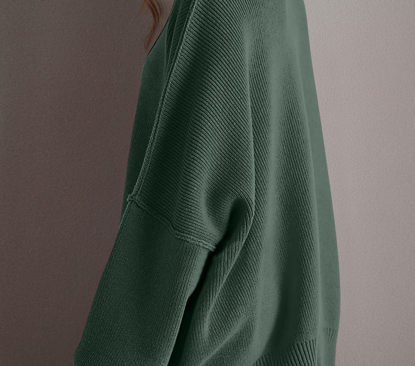 Double Take Side Slit Round Neck Long Sleeve Sweater