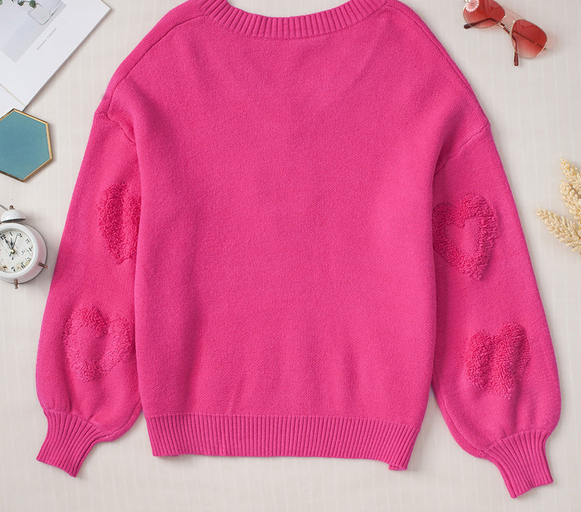 Pearl Trim Heart V-Neck Sweater