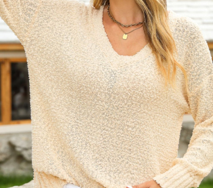 V-Neck Dropped Shoulder Sweater