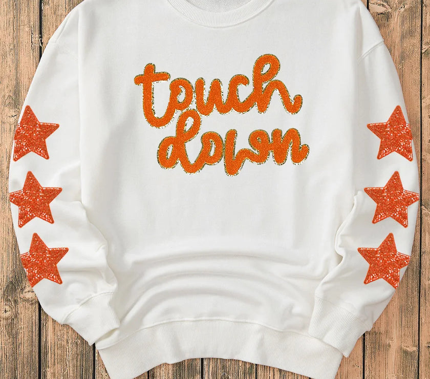 Letter & Star Round Neck Long Sleeve Sweatshirt