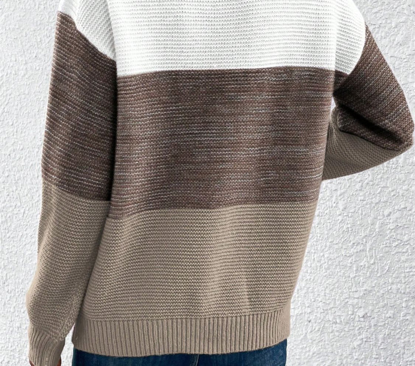 Color Block Drop Shoulder Long Sleeve Sweater