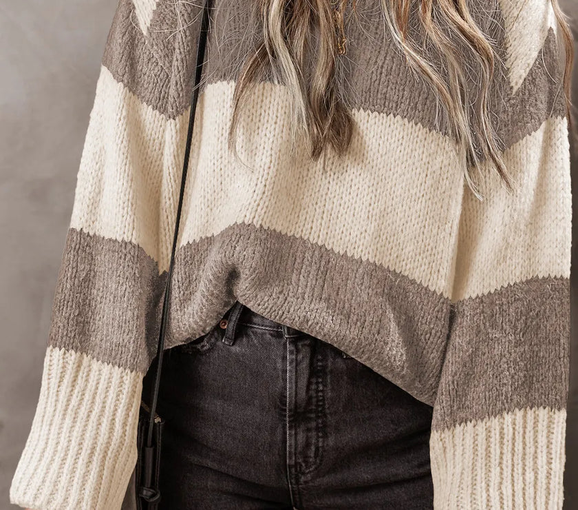 Color Block Round Neck Sweater