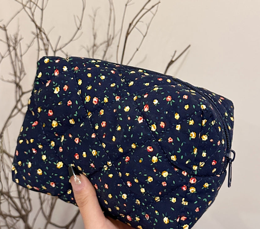 Floral Quilted Clutch with Plaid Lining