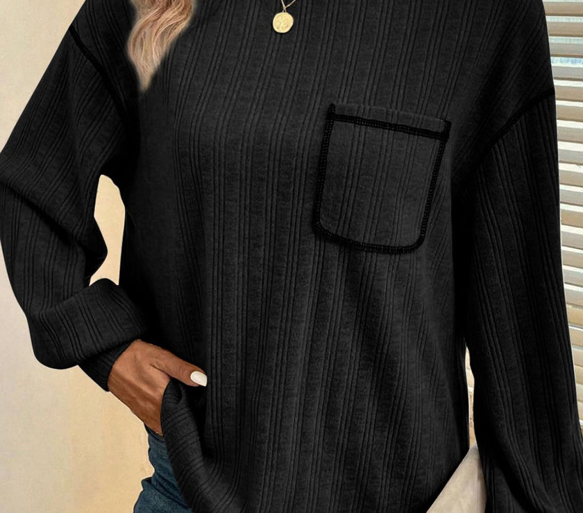 Mandy Contrast Stitching Round Neck Long Sleeve T-Shirt