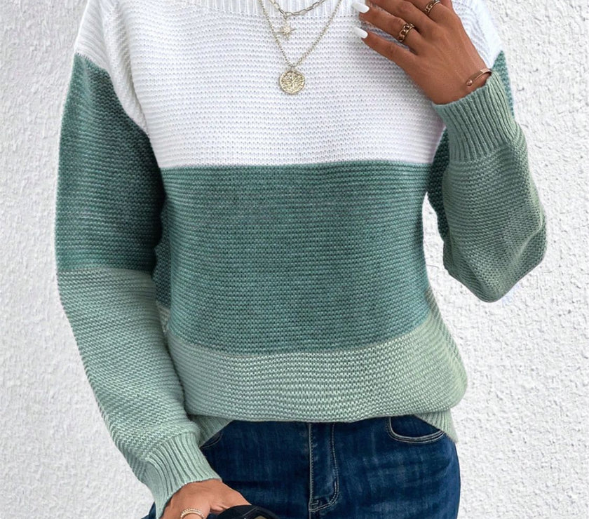 Color Block Drop Shoulder Long Sleeve Sweater