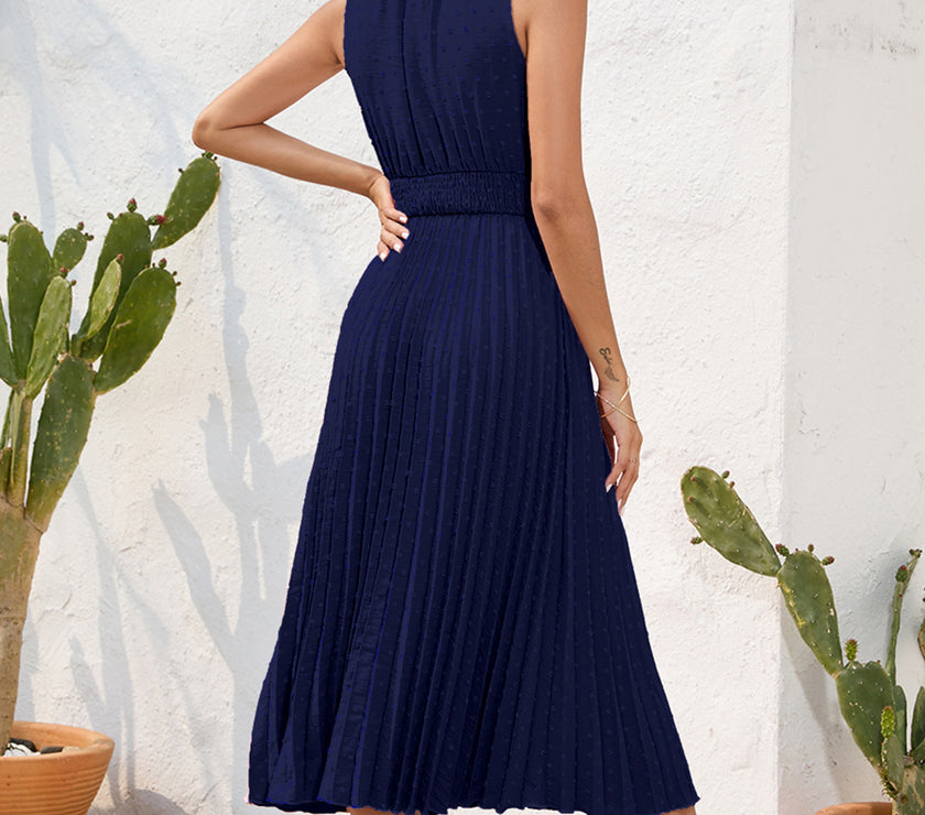 Swiss Dot Tie Neck Sleeveless Dress