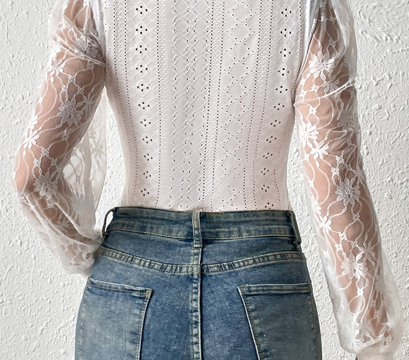 Eyelet Lace Long Sleeve Bodysuit