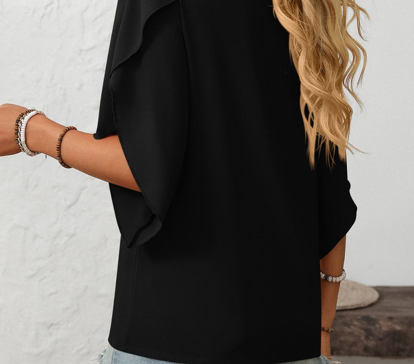 Mandy Ruffled Asymmetrical Neck Half Sleeve Blouse