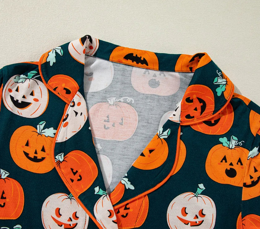 Pumpkin Printed Short Sleeve Top and Pants Lounge Set