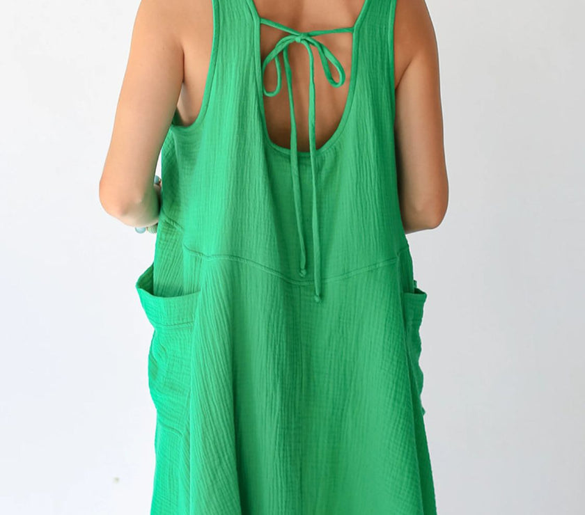 Devine Tied Scoop Neck Wide Strap Mini Dress