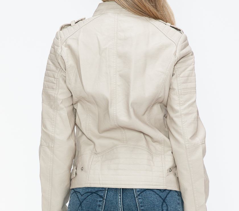 Snobbish PU Leather Biker Jacket with Side Zip Pockets