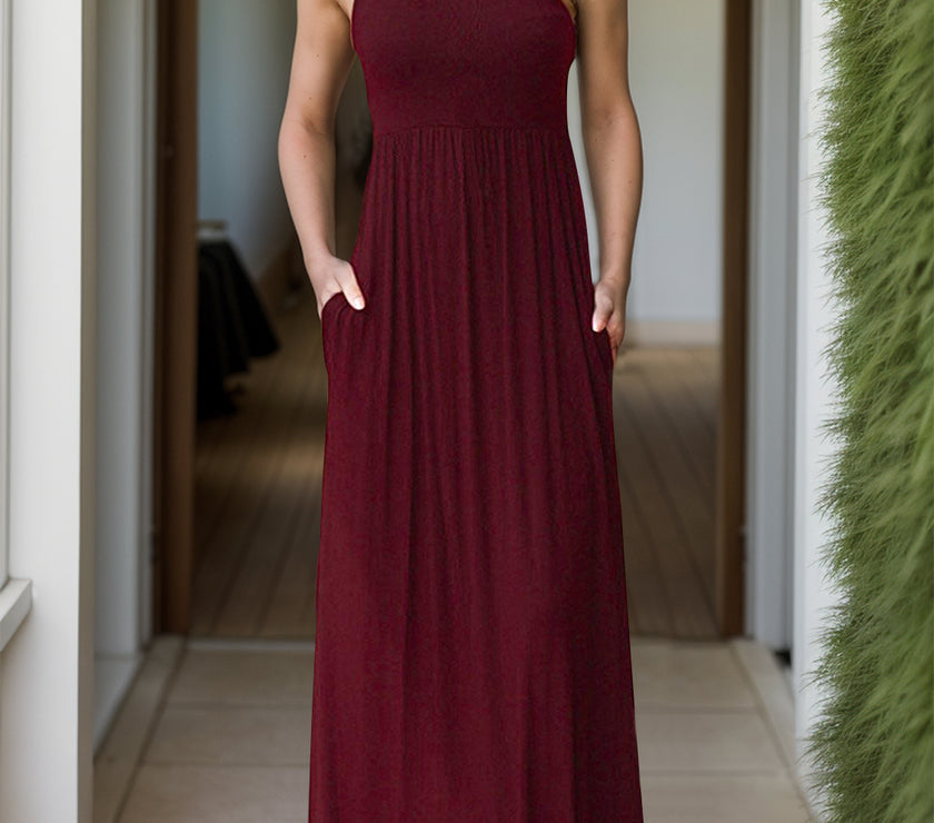 Pocketed Round Neck Sleeveless Dress