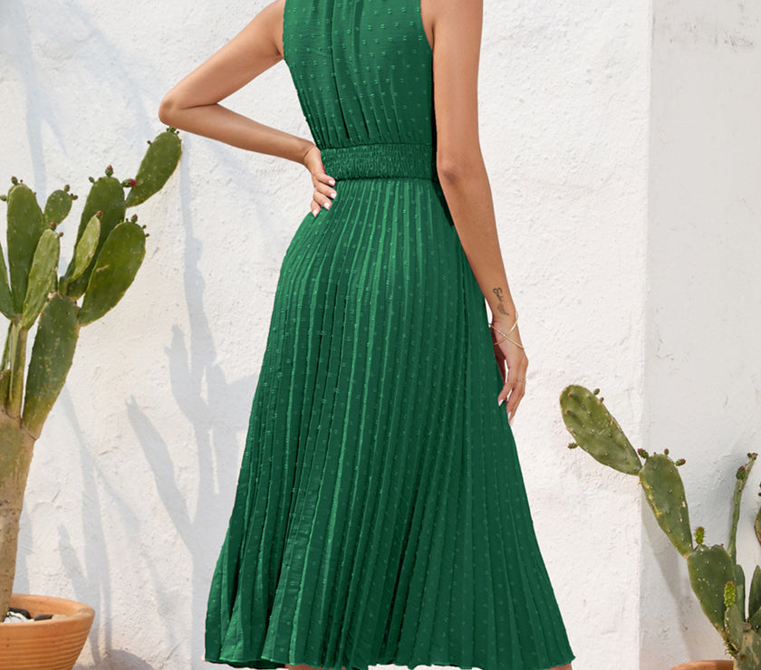 Swiss Dot Tie Neck Sleeveless Dress