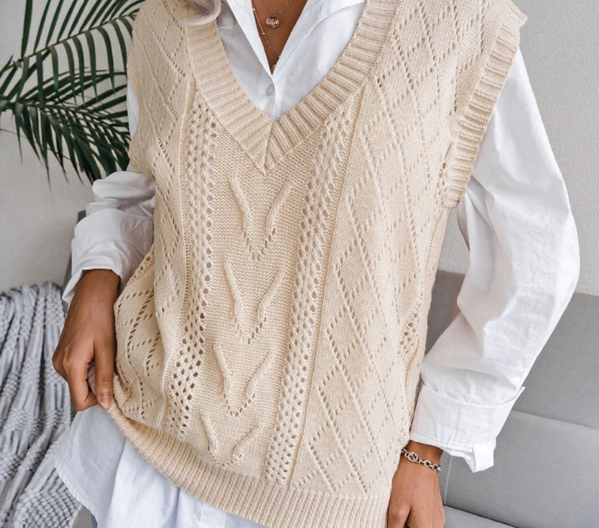 Openwork V-Neck Sweater Vest