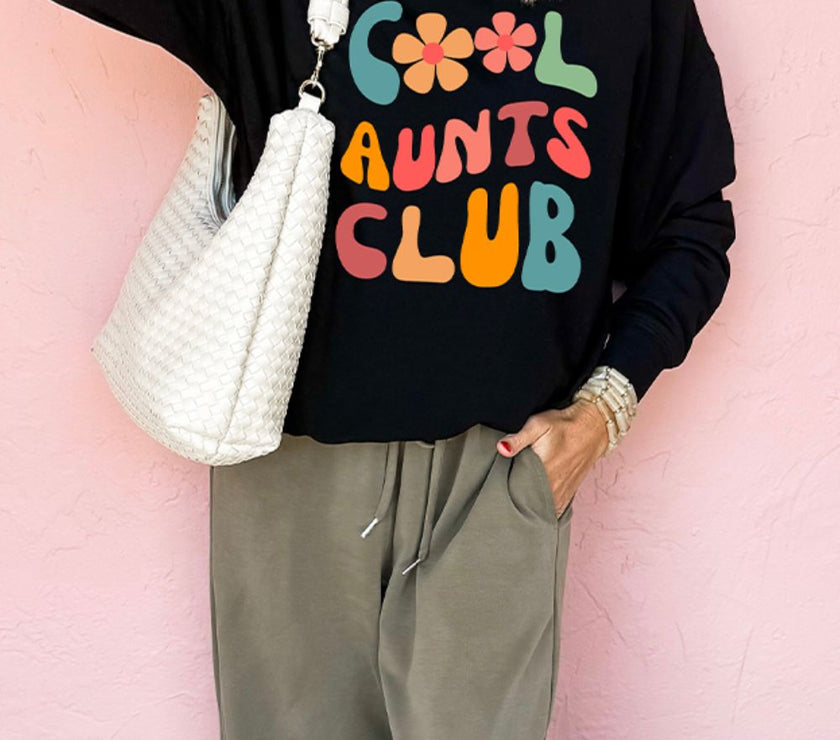 Letter Graphic Round Neck Long Sleeve Sweatshirt