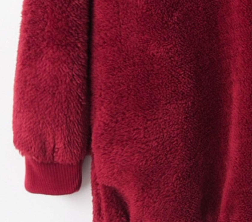 Full Size Quarter-Zip Drawstring Teddy Hoodie