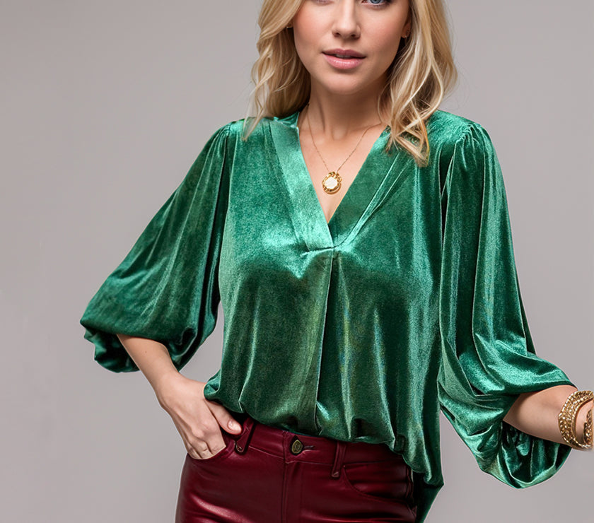 V-Neck Three-Quarter Sleeve Blouse