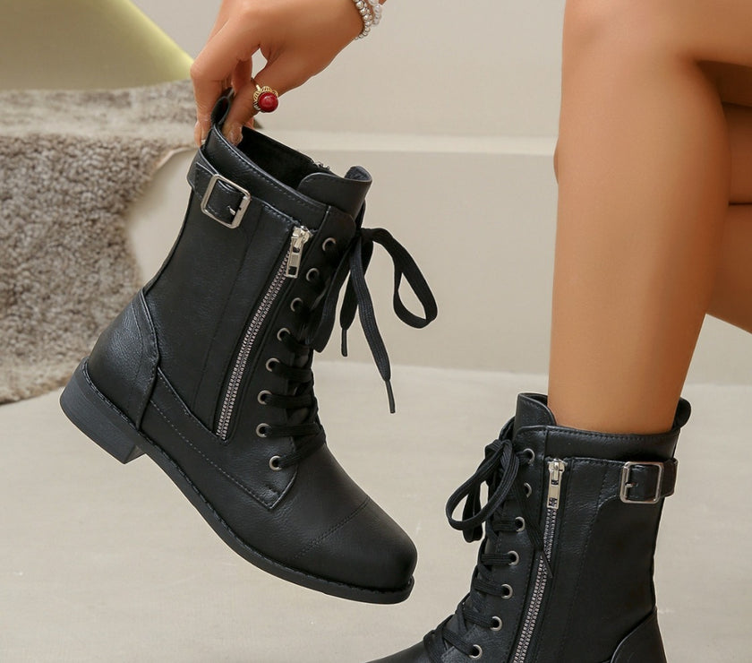 PU Leather Lace-Up Boots