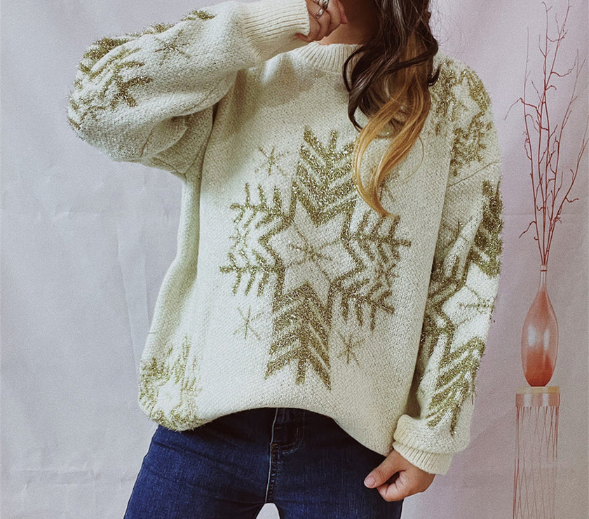 Snowflake Pattern Long Sleeve Sweater