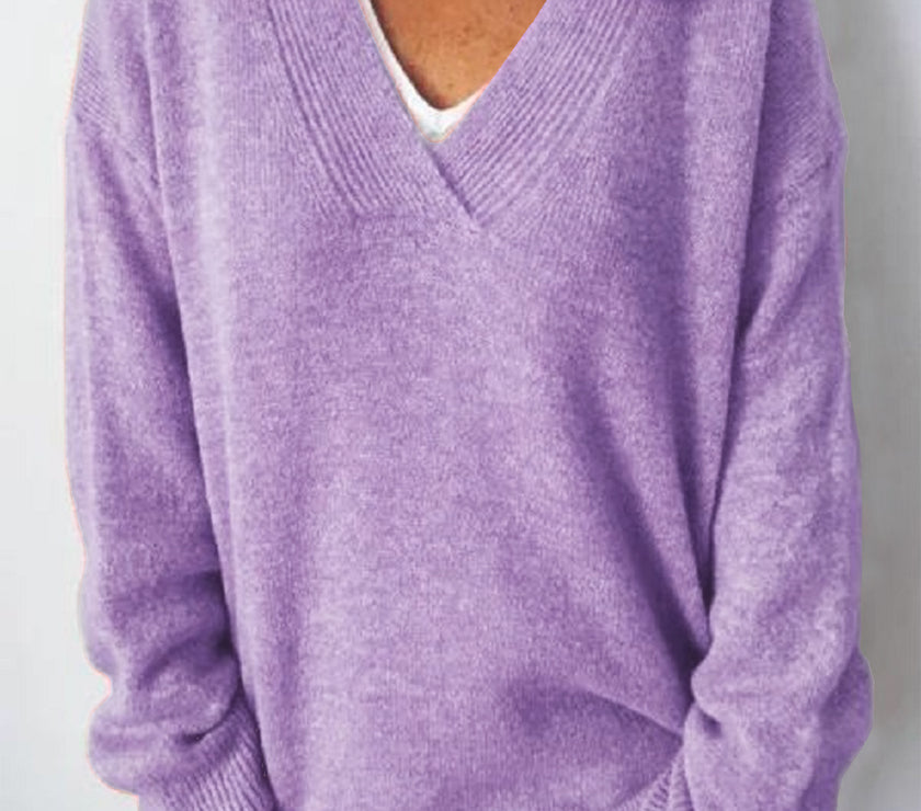 V-Neck Dropped Shoulder Sweater